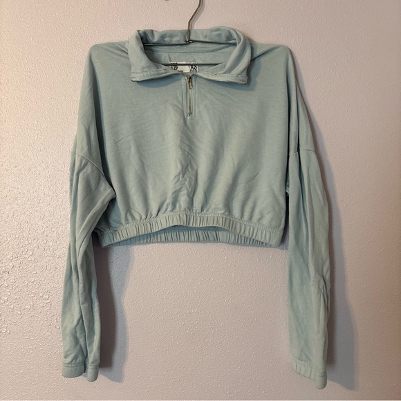 Sweaters - #0064 Sky‎ Blue Cropped Zip-Up Sweatshirt
